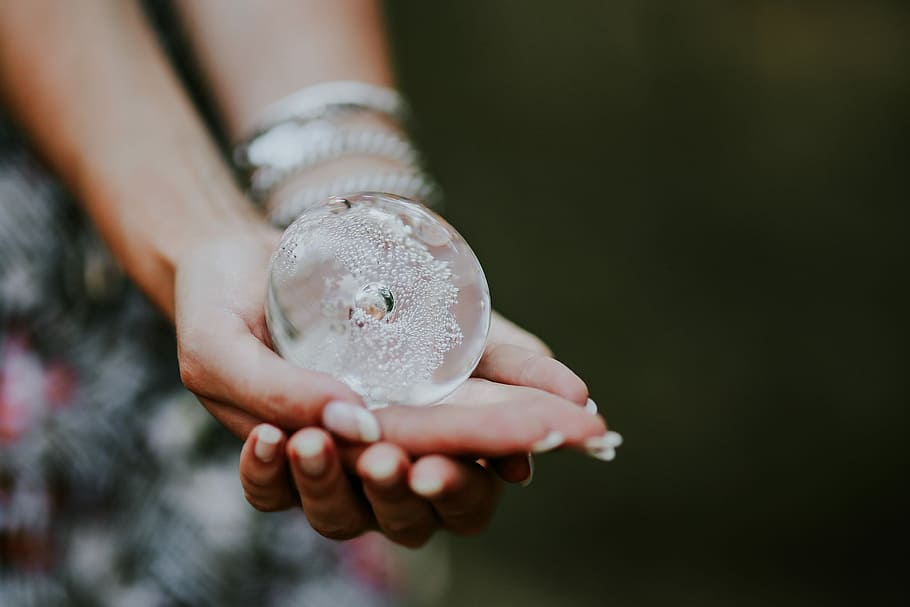 little, crystal ball, Woman, little crystal, female, hands, glass building, femine, human Hand, nature