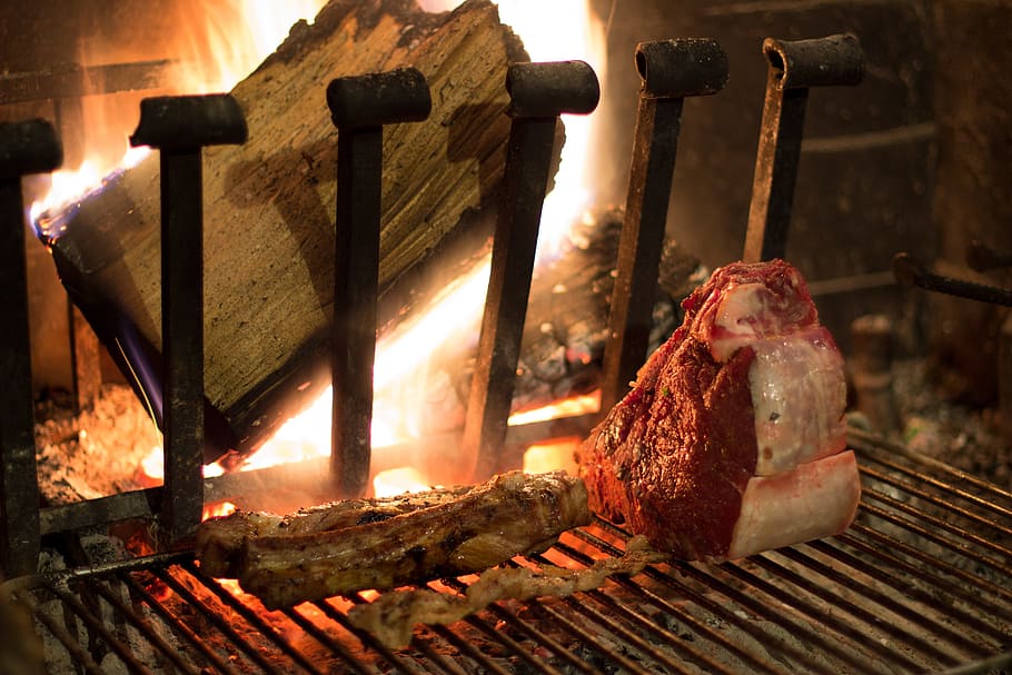 close-up photo, meat, grill, Steak, Rib, Wood, Rosemary, Fiorentina, kitchen, barbeque