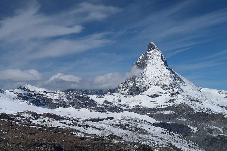 matterhorn, zermatt, swiss, snow, winter, cold temperature, mountain, sky, snowcapped mountain, beauty in nature