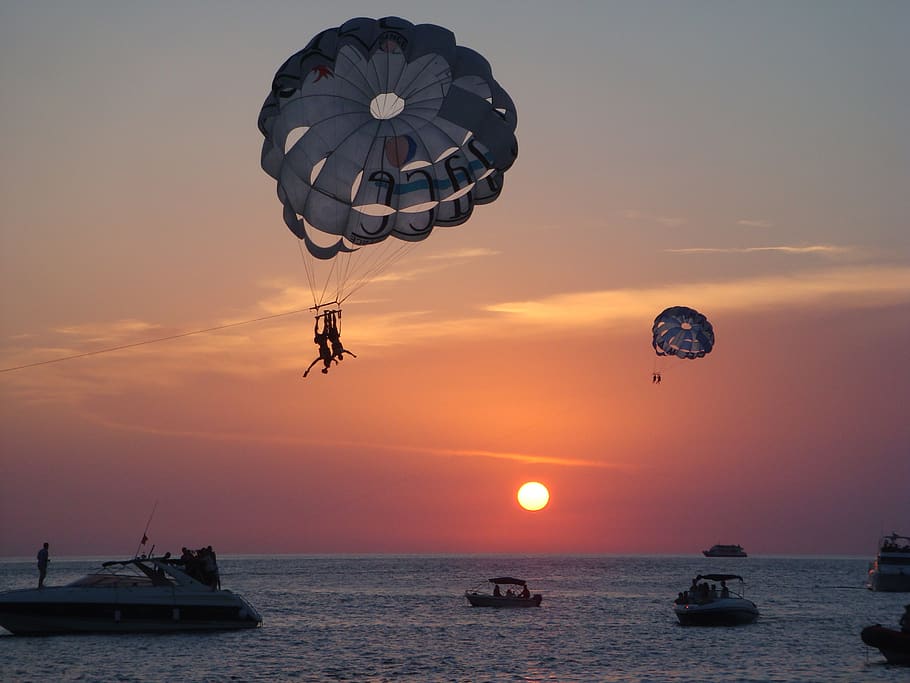 ibiza, sunset, landscape, balloon, youth, madness, beach, sea, wind, backlight