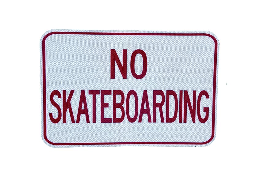 Skateboarding, Sign, Signage, no skateboarding, warning, isolated, background, skateboard, forbidden, prohibited
