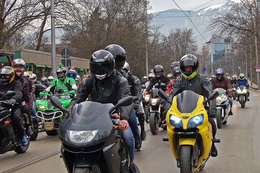 motorcycle, rally, spring, sofia, street, helmets, transportation, sport, bike, motor