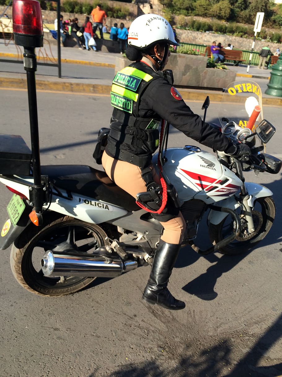 police, lima, moto read, woman, bike, in service, helmet, transportation, motorcycle, headwear