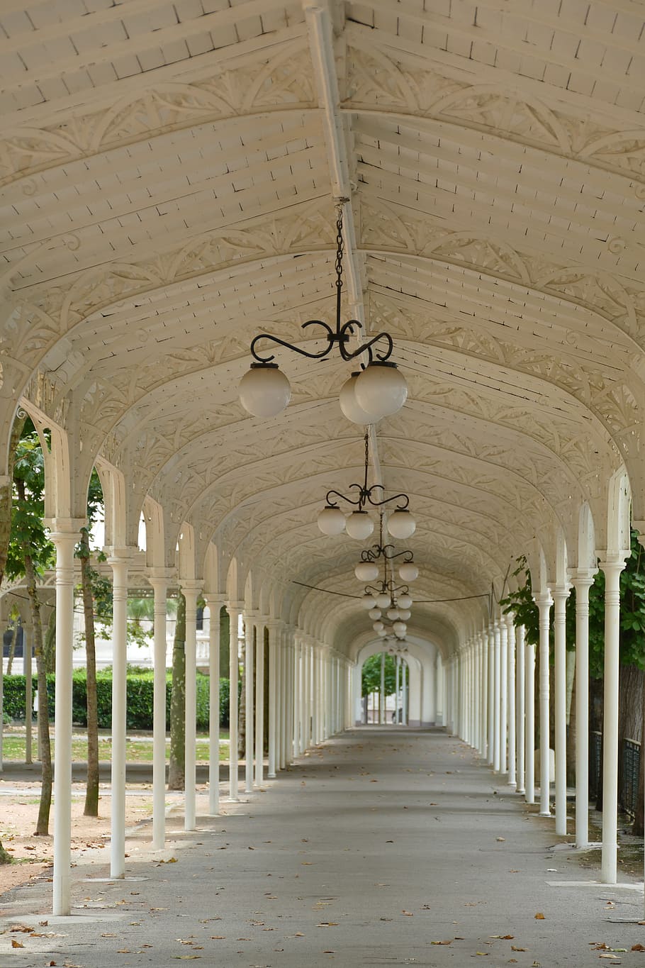 promenade, walking path, canopy, art-nouveau, strolling, vichy, france, arch, architecture, built structure