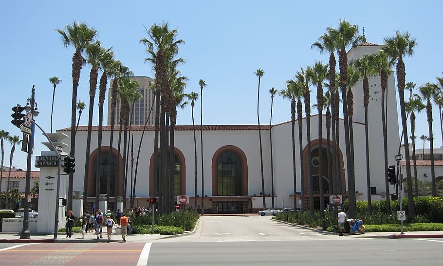 union station, los angeles, california, architecture, building, travel, tree, palm tree, building exterior, tropical climate