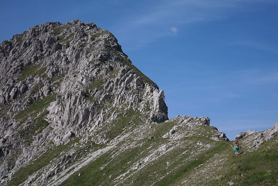 rough horn, mountain, summit, ridge, tightrope walk, allgäu alps, border area, germany, austria, rauhhornzug