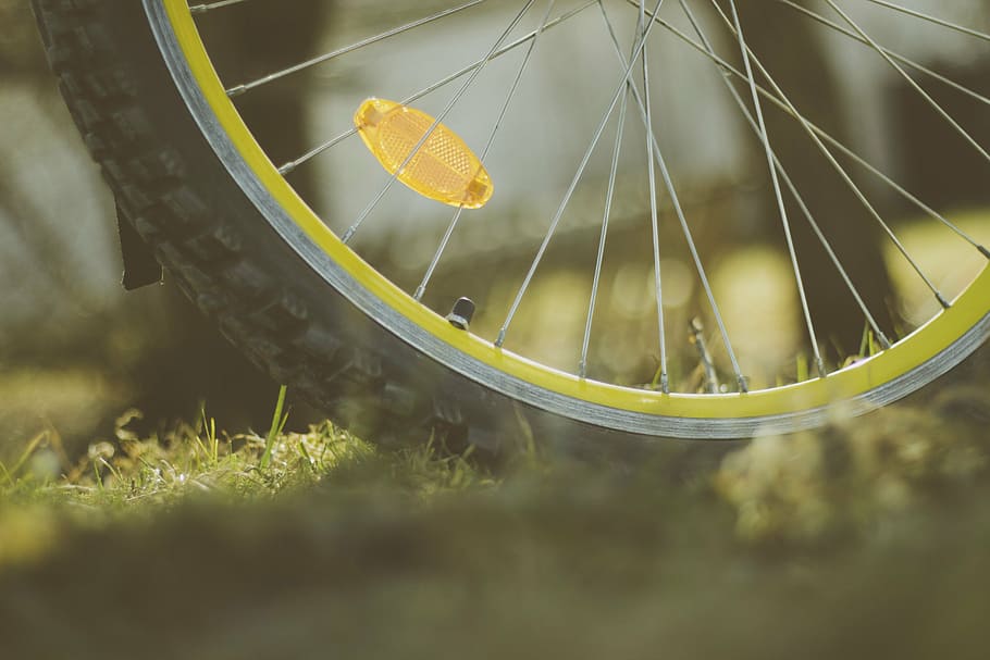 black, bicycle tire, grass, shallow, focus photography, wheel, bike, bicycle, outdoor, travel