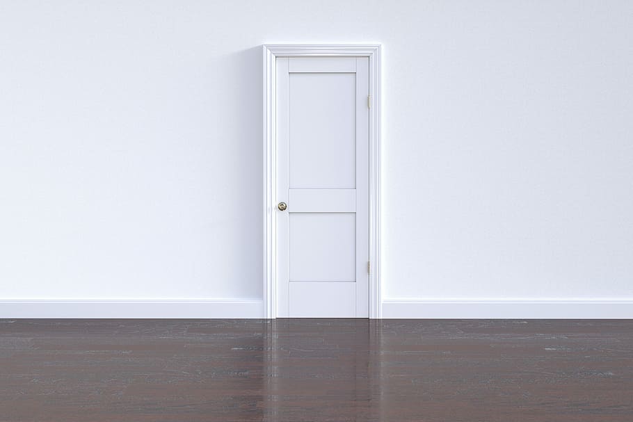 white wooden door, door, doorway, wall, interior design, entrance, white color, closed, indoors, architecture