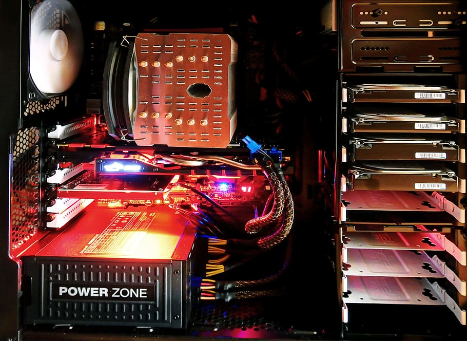 black, red, computer tower, computer, technology, pc, electronics, storage medium, hard drive, memory