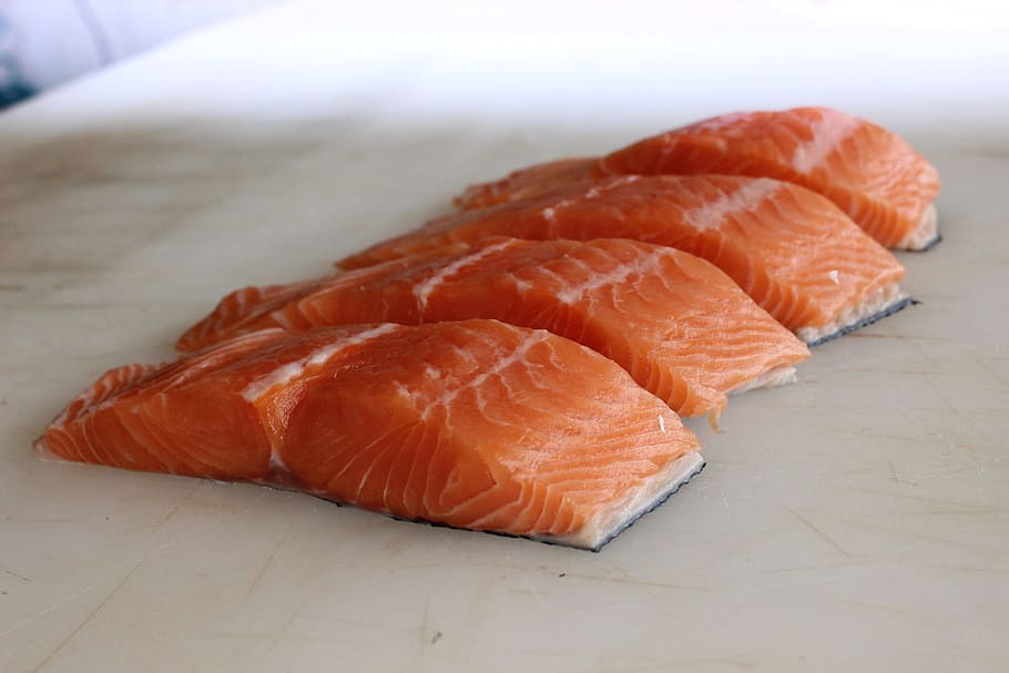 salmon, ikan, mentah, memancing, pengadilan, porsi, kesegaran, makanan, makanan dan minuman, makanan laut