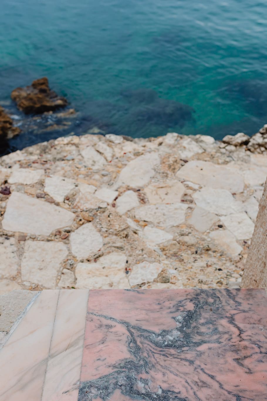 marble, terrace, floor, coastline, Pink, seaside, Rovinj, Croatia, water, sea
