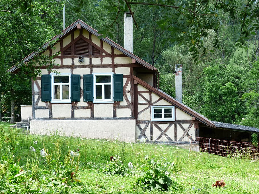 casa de campo, fachwerkhaus, hogar, edificio, Oberhausen, Hausen, granja, aldea, arquitectura, estructura construida