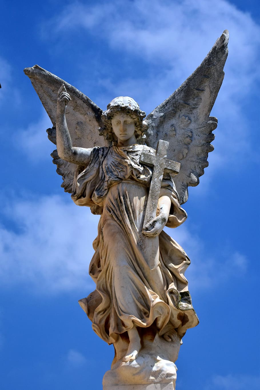 gabriel statue, angel, sky, wing, guardian angel, heavenly, figure, clouds, faith, sky messenger