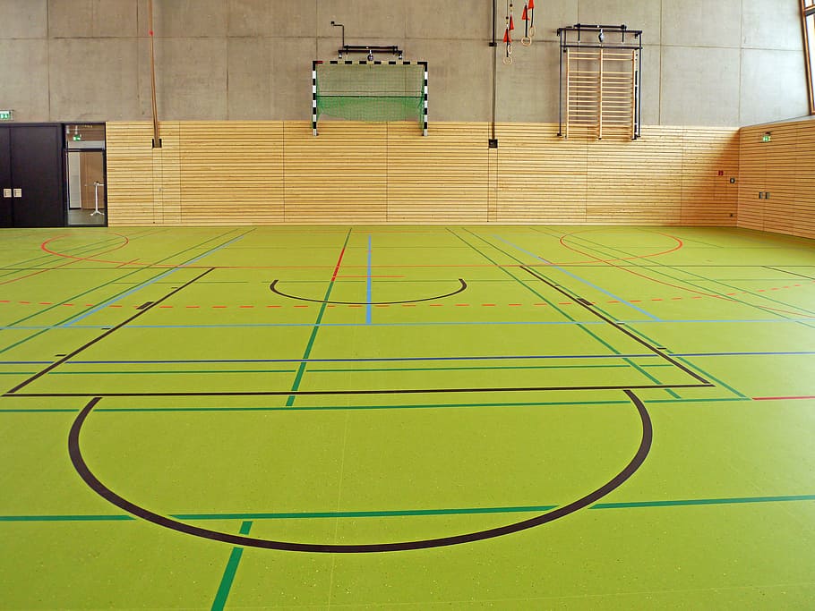 basketball court, sports hall, multi-purpose hall, gym, sprung floor, tags, devices, handball goal, grassroots sport, sport