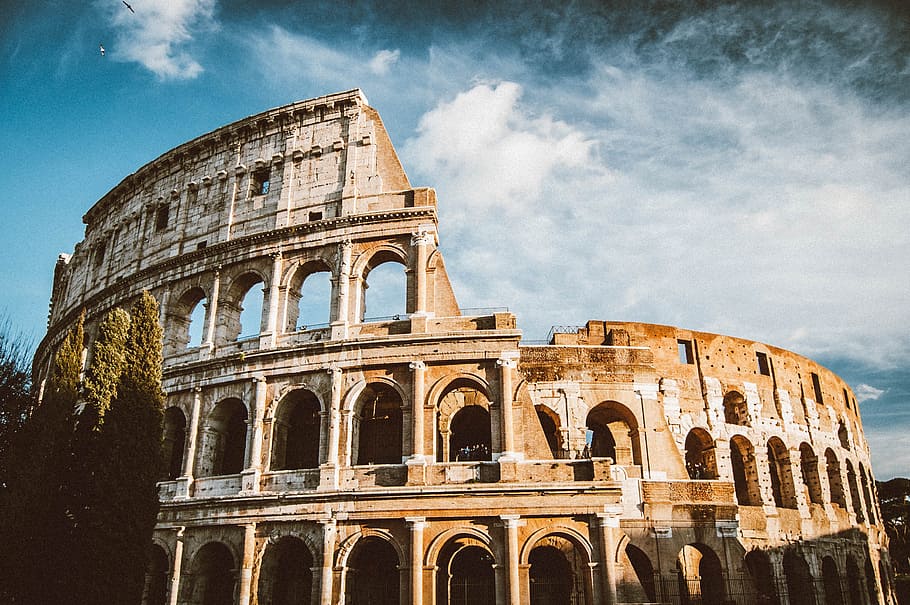 Colosseum, Colessuem pada siang hari, sejarah, masa lalu, kuno, langit, struktur buatan, lengkungan, kehancuran tua, amfiteater