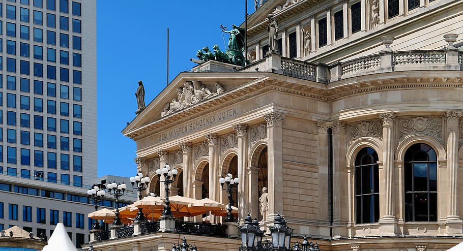 vieja ópera, frankfurt, ópera, edificio, arquitectura, centro de la ciudad, sala de conciertos, fachada, monumento, hesse