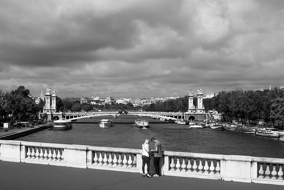 sungai seine, hitam dan putih, paris, rio, jembatan, kasal, turis, wisata kota, musim panas, sejarah