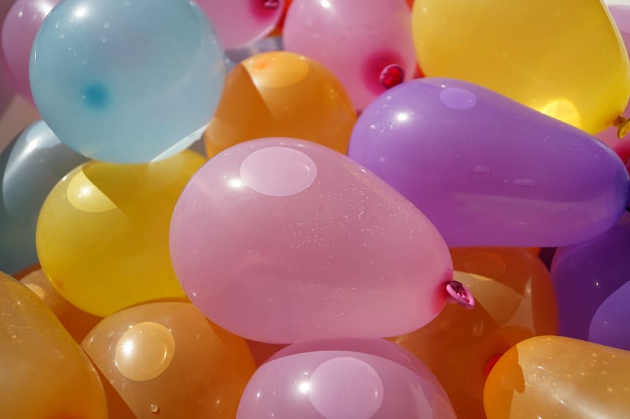berbagai macam balon warna, balon, bom air, warna, musim panas, anak, hiburan, kesenangan, panas, sinar matahari