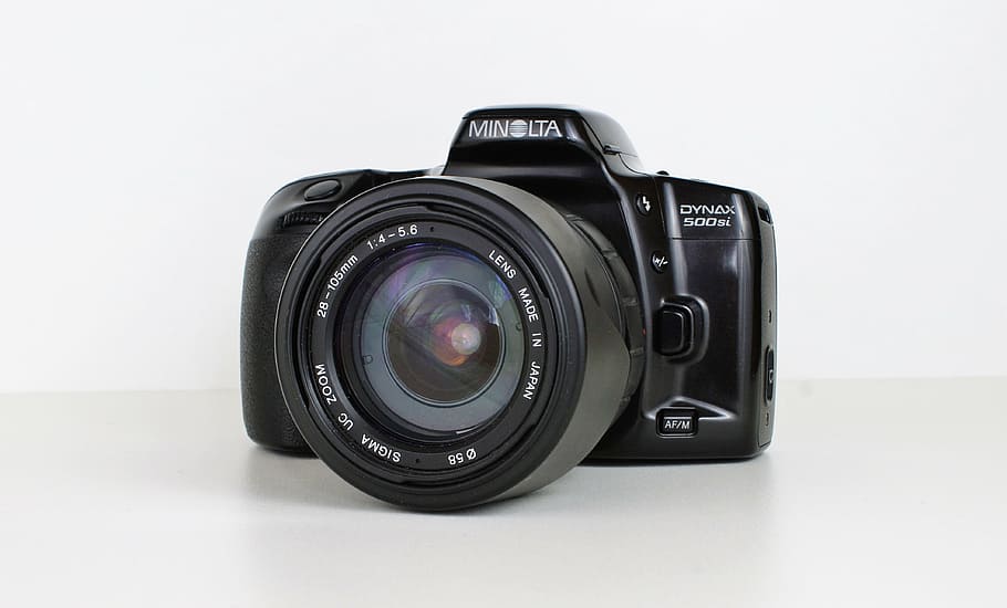 camera, konica, minolta, old camera, photo camera, photograph, flash light, analog, analog camera, 500si