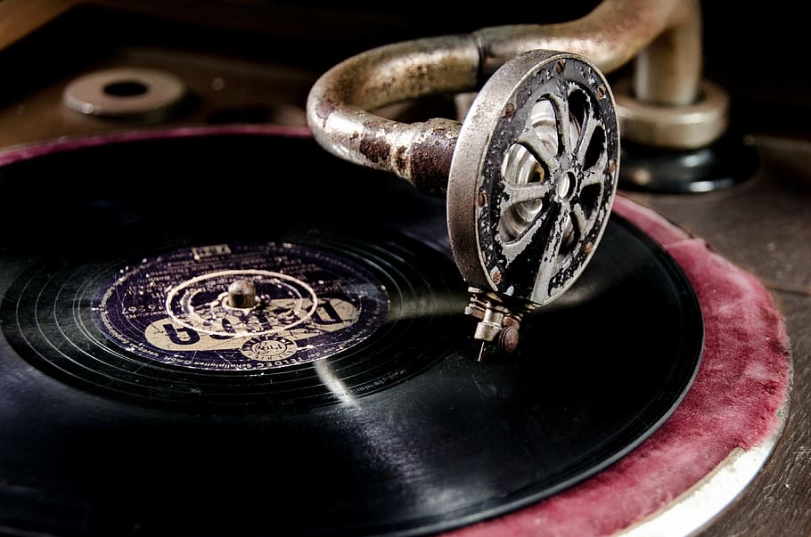 brown, black, turntable, vinyl, record, player, retro, vintage, equipment, gramophone