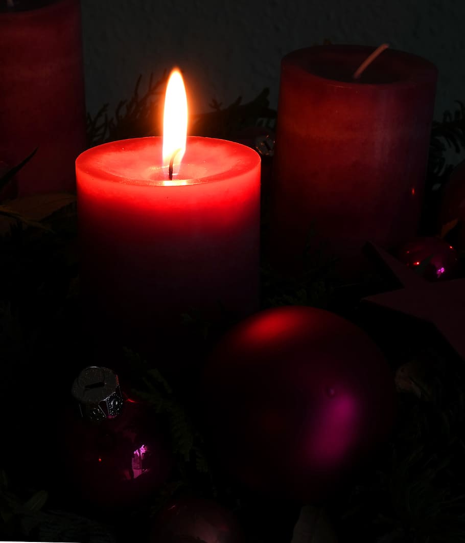 advent wreath, advent, christmas, candle, flame, meditative, pink, red, candle flame, candlelight