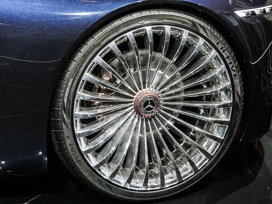 wheel, rim, metal, alu, shiny, auto, mercedes, sports car, luxury, pkw