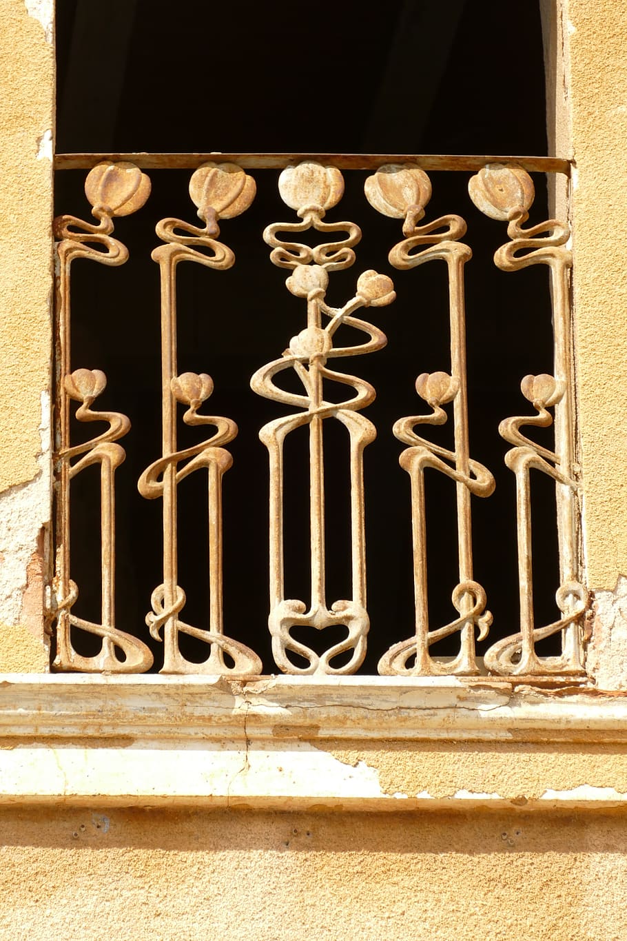 cerca, balcón, metal, flor, nouveau, art nouveau, planta, flora, hierro forjado, fragua
