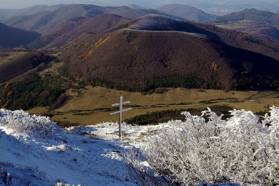 cross, mountains, strážov, snow, autumn, country, winter, srieň, colors, slovakia