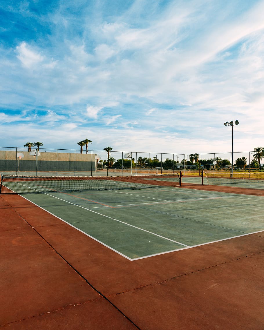 tennis court, sky, tennis, sport, landscape, court, net, summer, outdoor, lotto