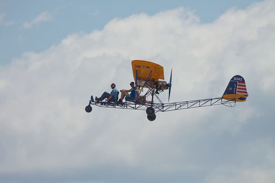 manusia piloting pesawat, Pesawat, Transportasi, langit, penerbangan, eksperimental, ultralight, cloud, hari, di luar ruangan