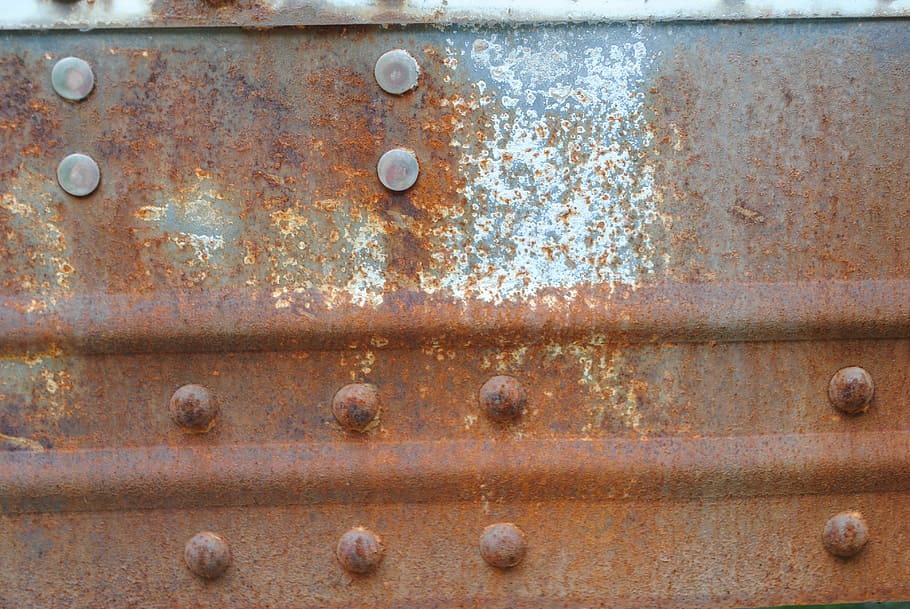 texture, rust, brown, blue, peeling paint, bolts, metal, rusty, day, full frame