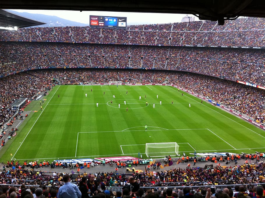 foto, permainan sepak bola, di dalam, stadion, estadio, camp nou, barcelona, ​​fc barcelona, ​​real madrid, el clasico