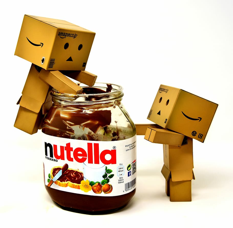 nutella jar, two, brown, amazon boxes clip art, nibble, nutella, danbo, figures, funny, breakfast