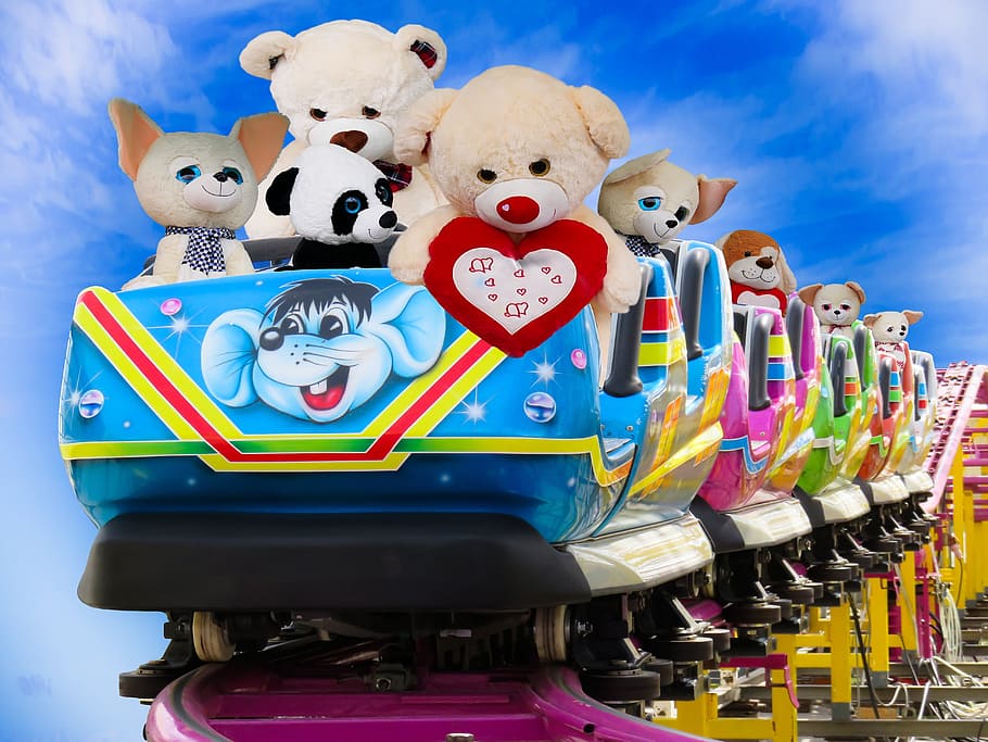 animal, plush, toys, riding, Emotions, Fun, Roller Coaster, joy, soft toys, teddy