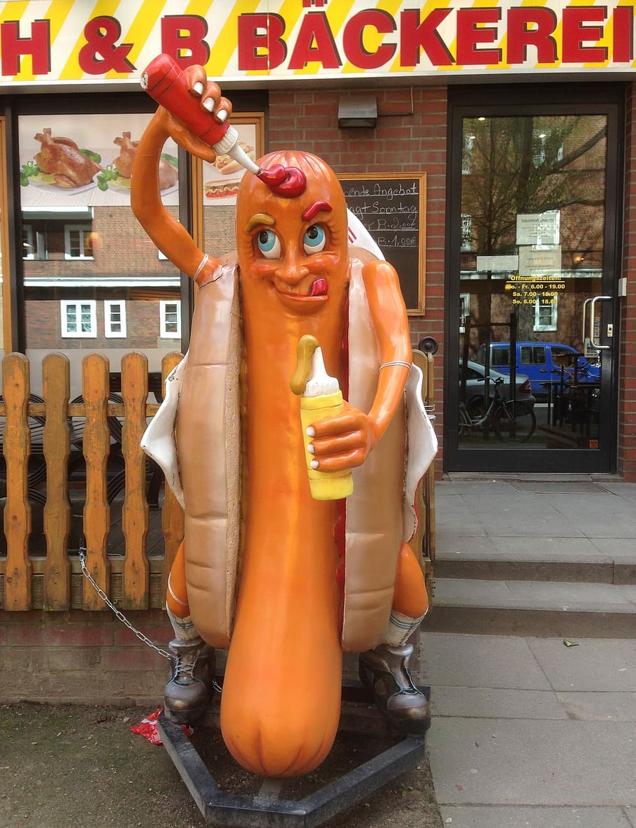Sausage, Ketchup, Mustard, Advertisement, advertising, figure, bizarre, funny, store, retail