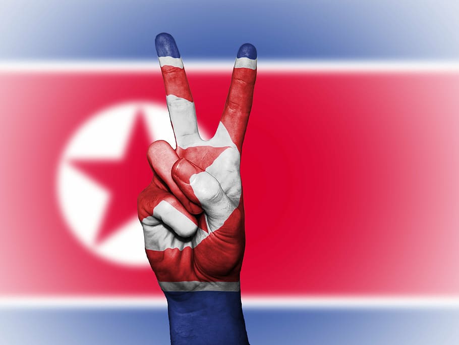 signo de la mano de paz, corea del norte, paz, mano, nación, fondo, pancarta, colores, país, bandera