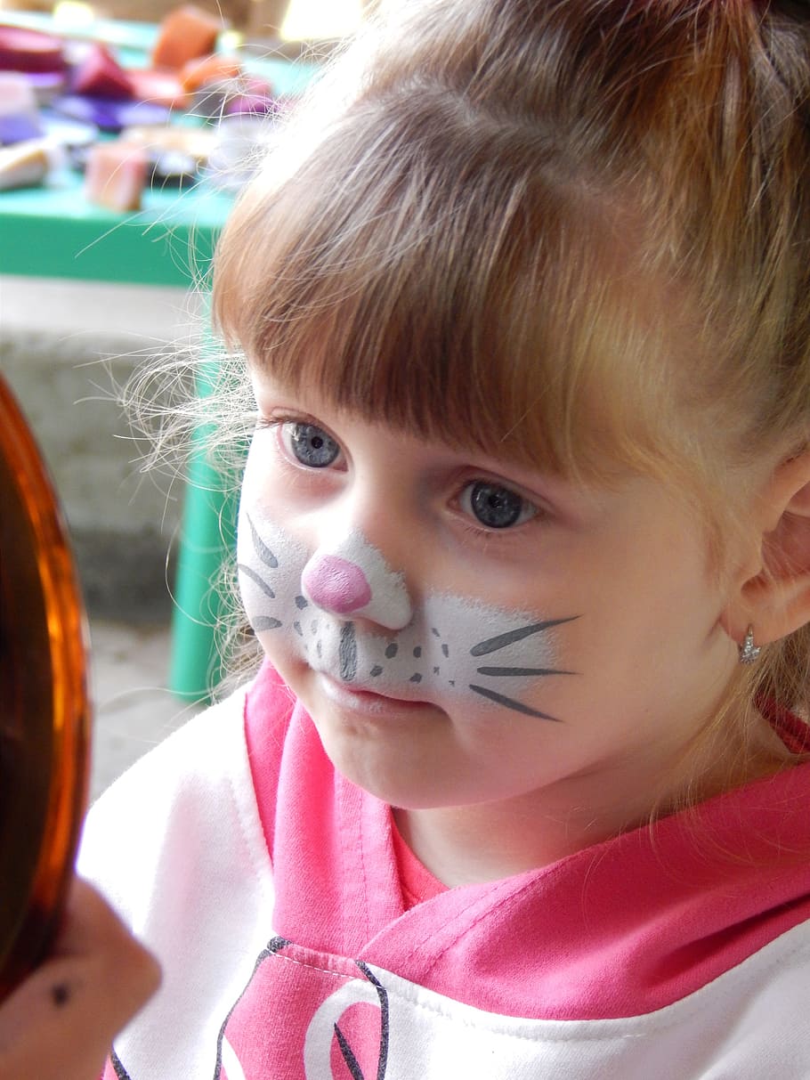 女の子 猫メイク 顔 子供 猫 絵画 ボディアート 肖像画 ヘッドショット 子供時代 Pxfuel