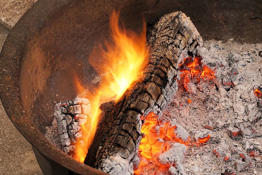 brown, fire pit, fire, flame, wood, wood fire, campfire, hot, brand, close
