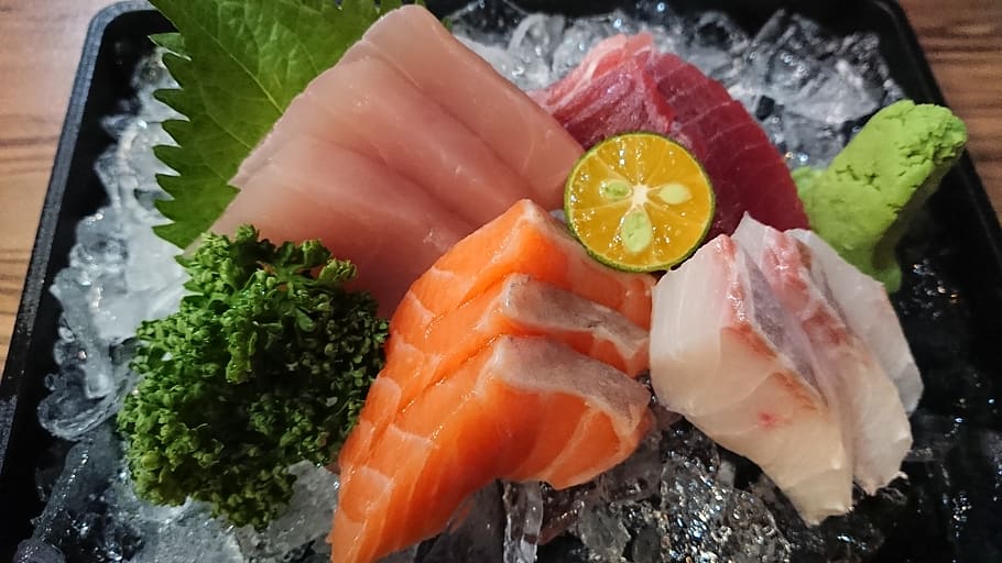 sashimi, japanese, raw fish, salmon, fresh, wasabi, japan, fish, gourmet, seafood