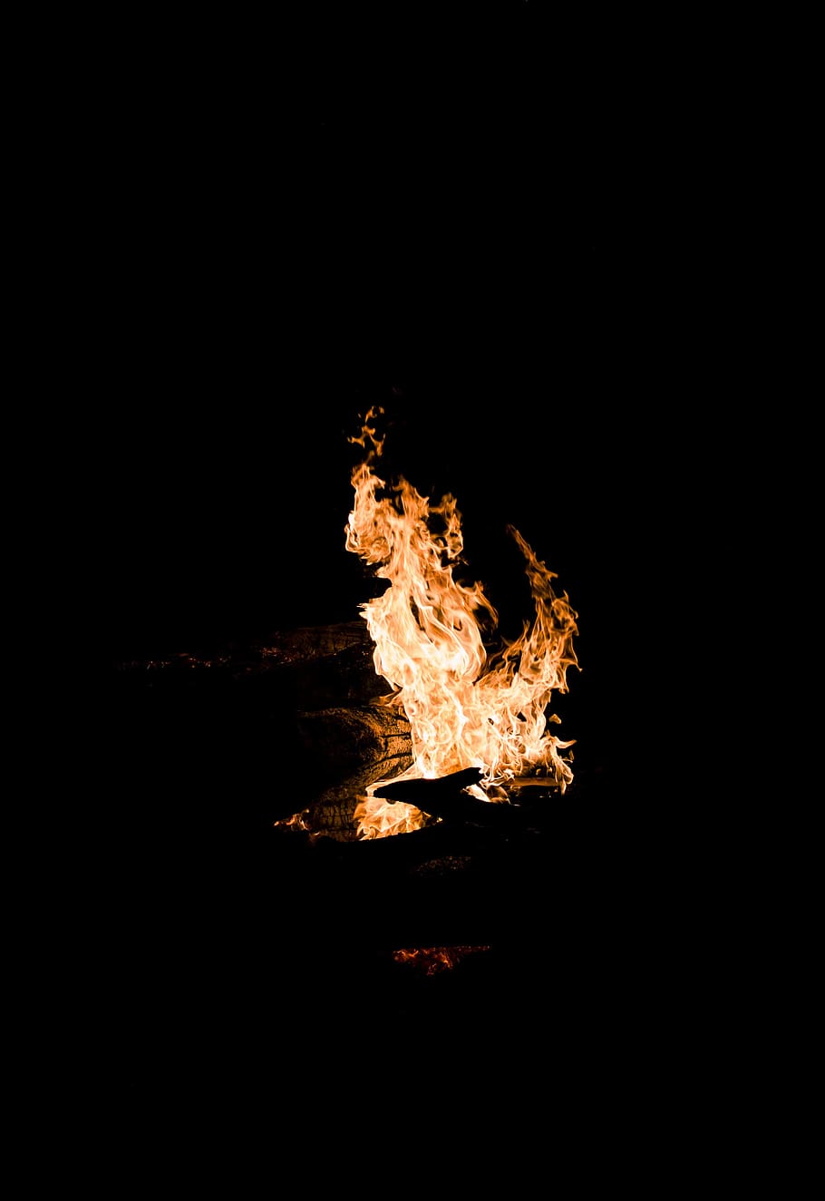 flame, fire, night, black, campfire, warm, blazing, burn, bonfire, burning