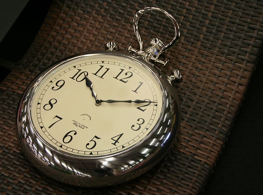 round silver-colored pocket, watch, time check, 10:10, clock, time of, time indicating, time, antique, clock face