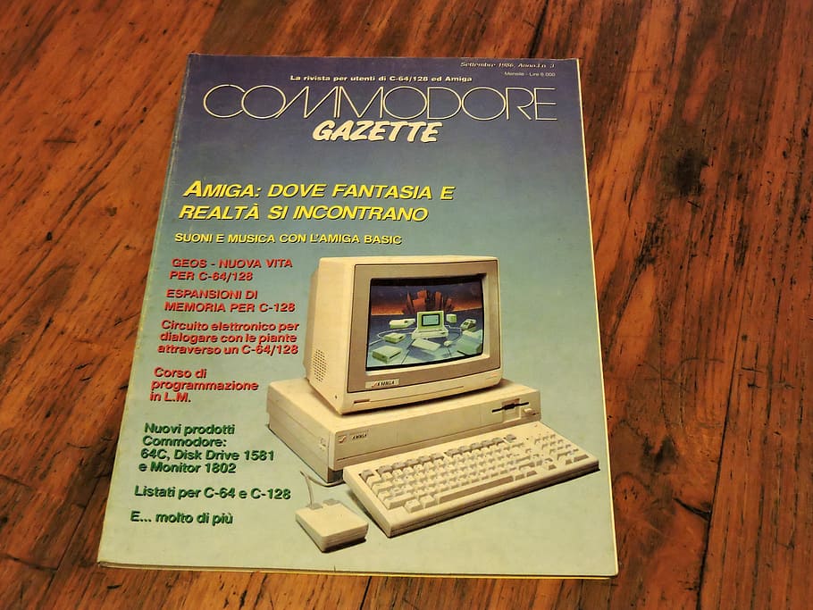 Revista, Vintage, Informatica, Velho, comodoro, computador, tecnologia, laptop, texto, ninguém