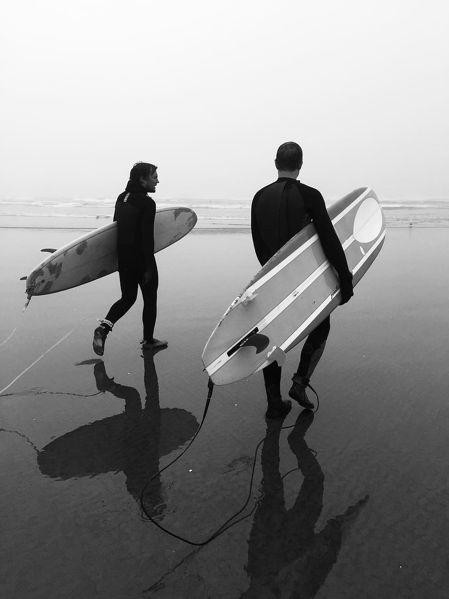 surfing, oregon, surf, fog, wetsuit, sand, board, northwest, travel, swim