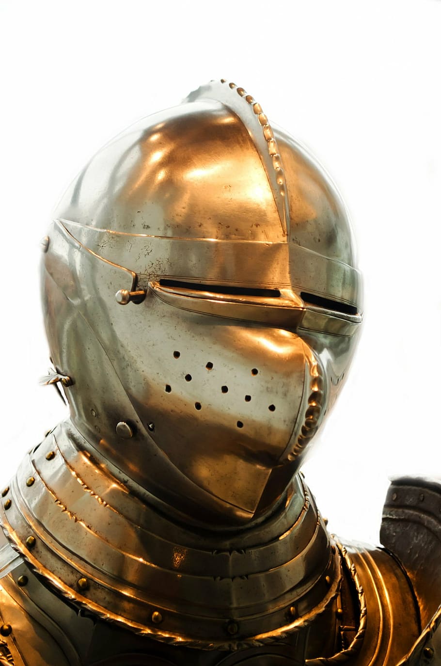 decoração de capacete medieval, capacete, armadura, cavaleiro, história, aço, proteção, velho, museu, close-up