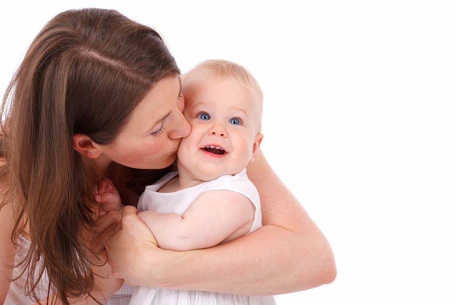 woman kissing baby, baby, care, caucasian, cheek, child, childhood, cute, daughter, girl