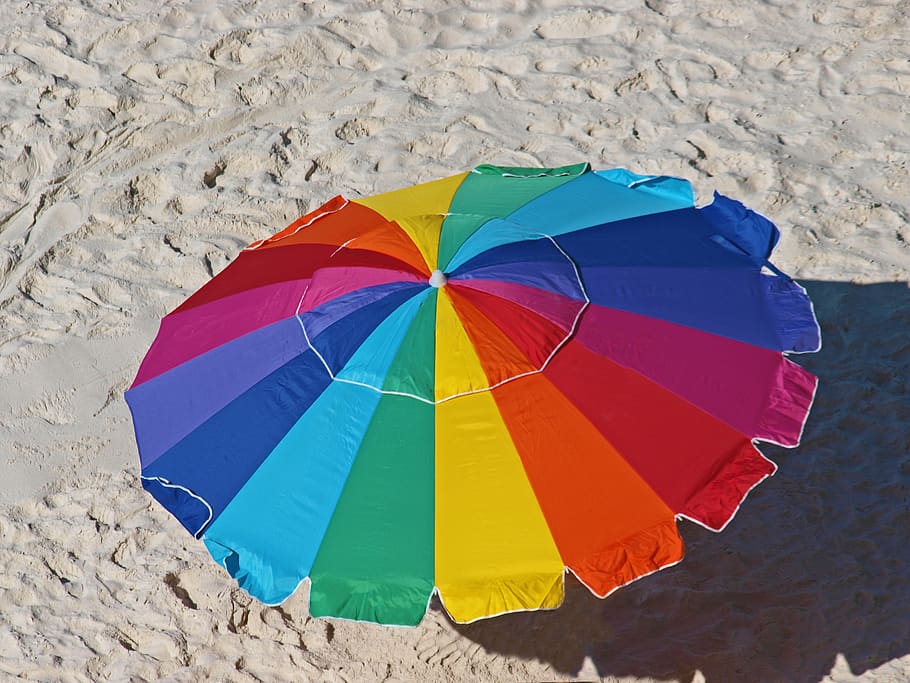 Paraguas, arena, verano, sombrilla, playa, viaje, naturaleza, costa, clima, aire libre