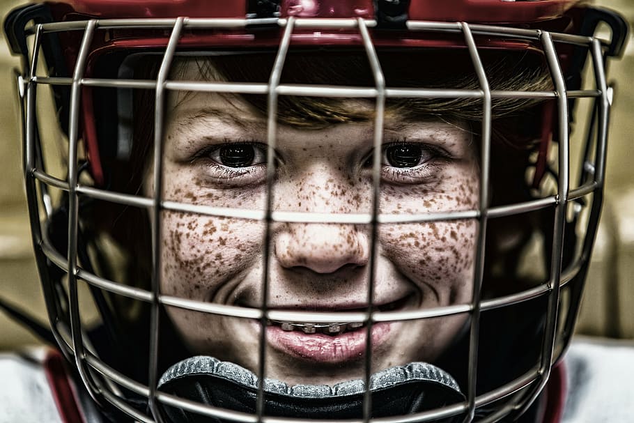 boy, black, red, helmet, hockey, face, sport, portrait, grid, visor