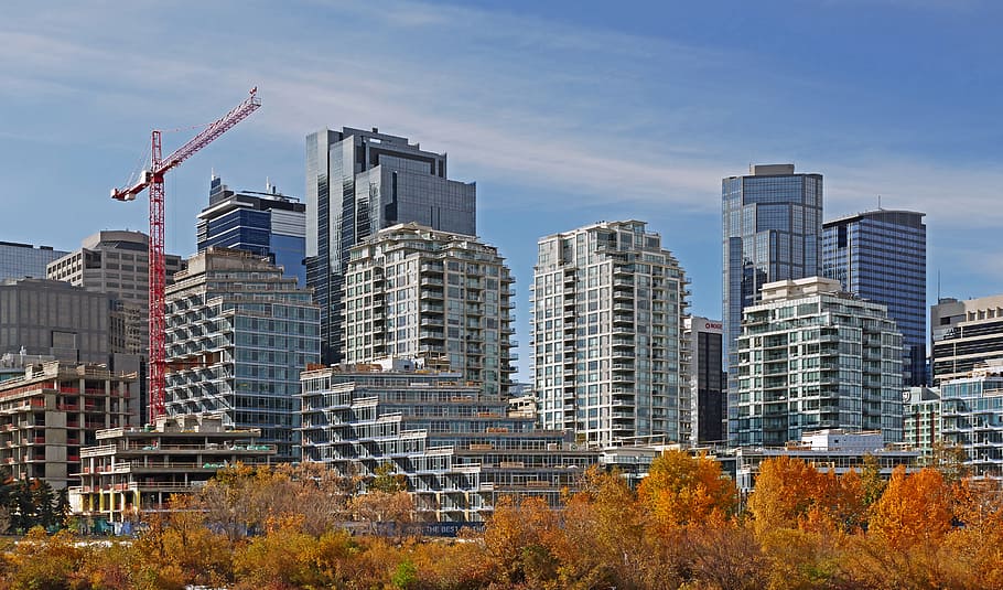 Urban, living, Calgary, Alberta, city, building, crane, architecture, building exterior, built structure
