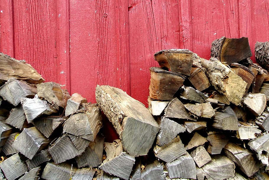 納屋, 木, 刻んだ木, 赤, 赤のペンキ, アーミッシュ, fire, ウッドパイル, 木材-材料, 木材