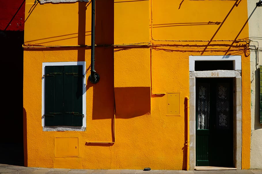 burano, Venesia, kuning, bangunan, rasa sakit, warna-warni, rumah, fasad, Pulau, di luar rumah